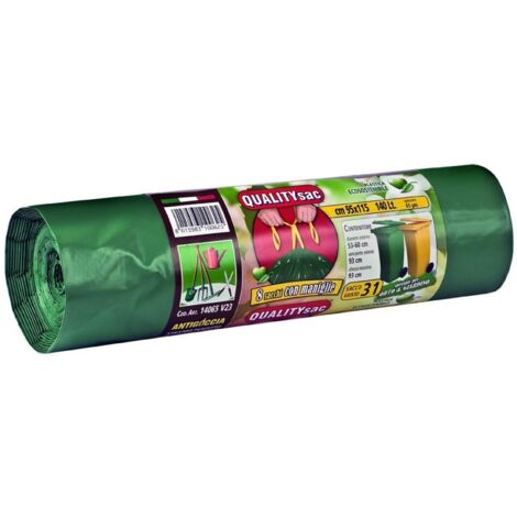 SACCO RIFIUTI LDPE 56 MY 80 X 120 CM 150 L VERDE ROLL 10 PZ (1 KG ) CON FASCETTA