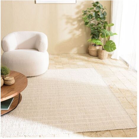 SACHA - Tapis rectangulaire 160x230cm en coton recyclé couleur ivoire