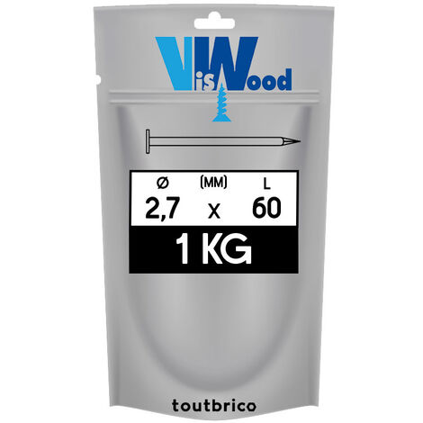 Sachet 1Kg pointe tête plate 2,7 x 60mm acier poli - Viswood
