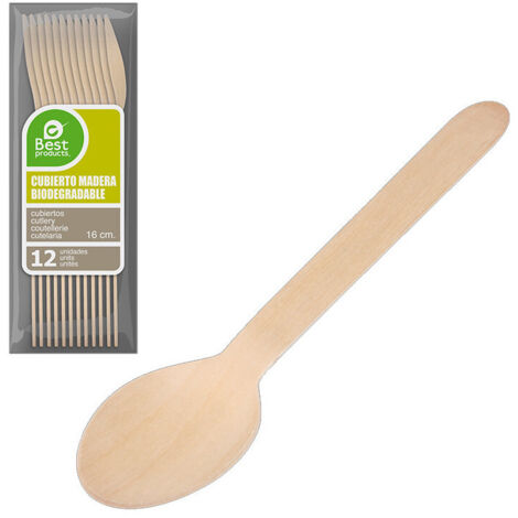 Sachet de 12 cuillères en bois 16 cm Best Products Vert