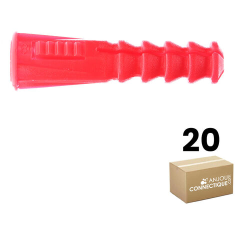 Sachet de 20 chevilles RC8 rouges multimatériaux avec collerette - Ø8 mm - Longueur 39 mm - RAM