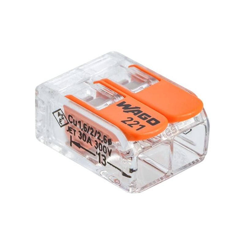 Wago - S221 3 mini bornes de connexion rapide 2 entrées fils souples et rigides 0.5 à 6MM² - 221-612