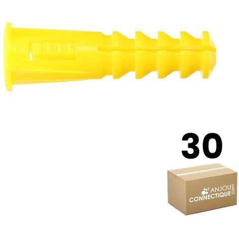 Sachet de 30 chevilles RC7 jaunes multimatériaux avec collerette - Ø7 mm - Longueur 30 mm - Ram