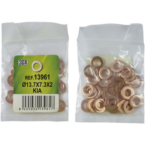 SACHET DE 30 RONDELLES EN CUIVRE POUR INJECTEURS - Ø13,7 x 7,3 x 2 - KIA (REF. 53464)  JBM13961