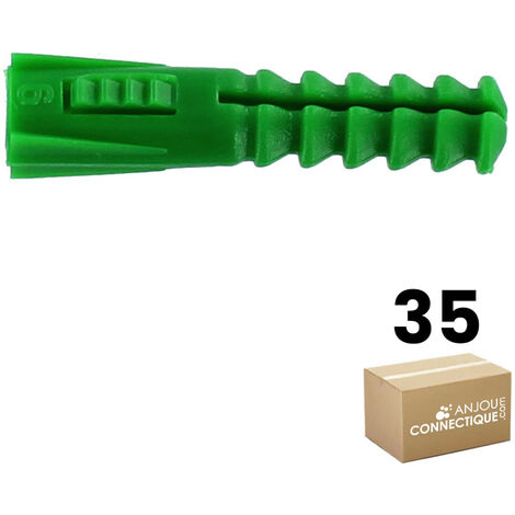 Sachet de 35 chevilles R6 vertes multimatériaux sans collerette - Ø6 mm - Longueur 30 mm - RAM
