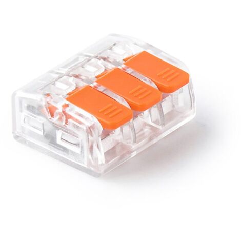 Sachet de 48 Connecteurs Électriques 3 Pôles Polycarbonate Transparent à Levier Large - Capacité 0.2 à 4 mm² - 32A / 450V AC -40°C/+105°C - Conformes EN 60998 et RoHS
