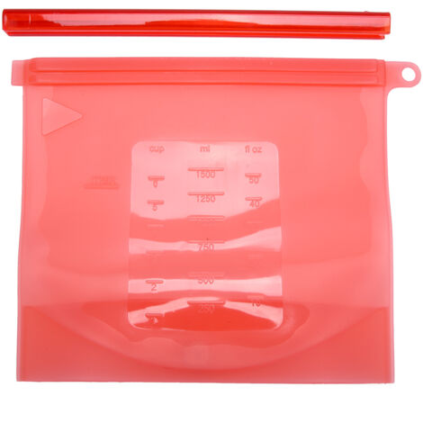Sachet de conservation alimentaire réutilisable en silicone 1500ml, pour fruits, viande, lait (Rouge)