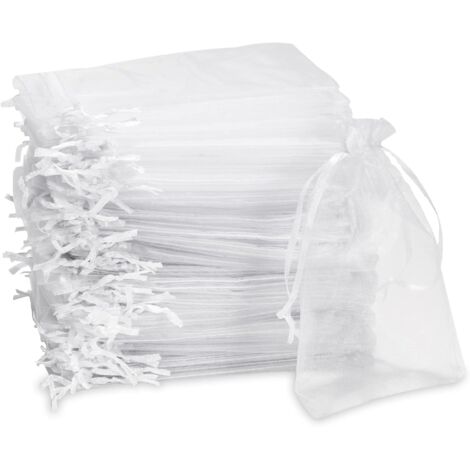 Sachet en organza, sachet cadeau en organza, sachet à bijoux, sachet de mariage, sachet de lavande (10 x 15 cm, blanc)
