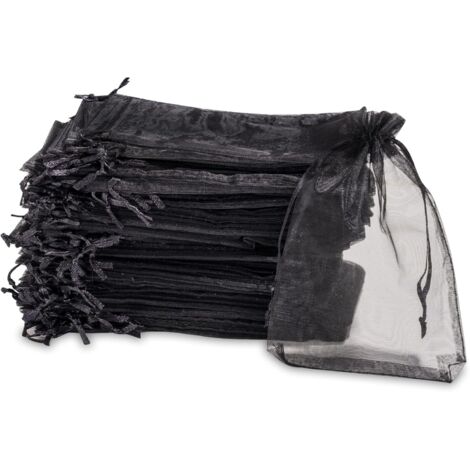 Sachet en organza, sachet cadeau en organza, sachet à bijoux, sachet de mariage, sachet de lavande (10 x 15 cm, noir)