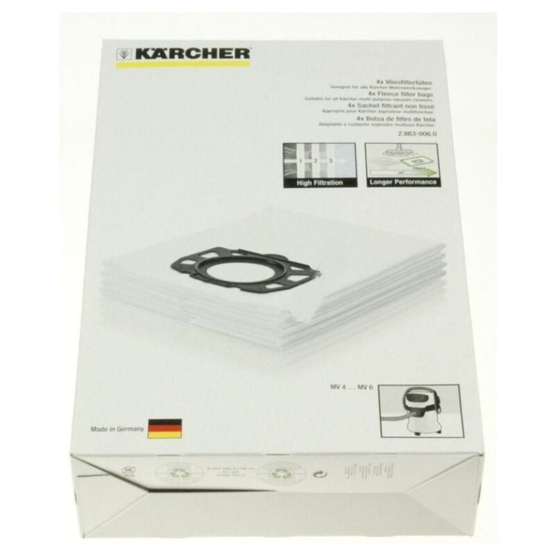 Lot de 4 Sachets filtre ouate pour Aspirateur Karcher 28630060