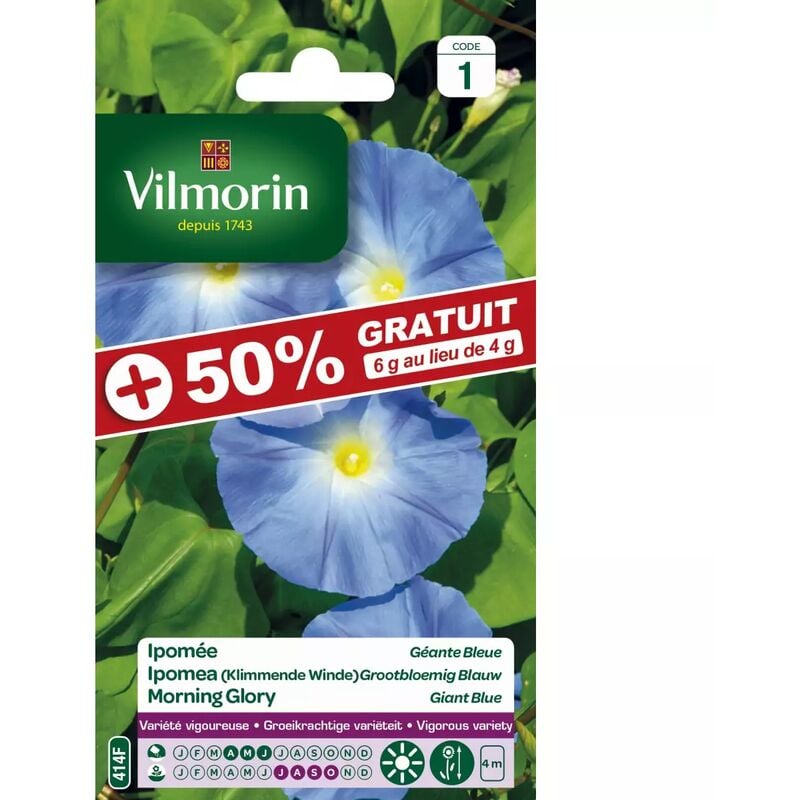 Vilmorin - sachet graines Ipomée Géante bleue +50% Gratuit - Ipomoea tricolor