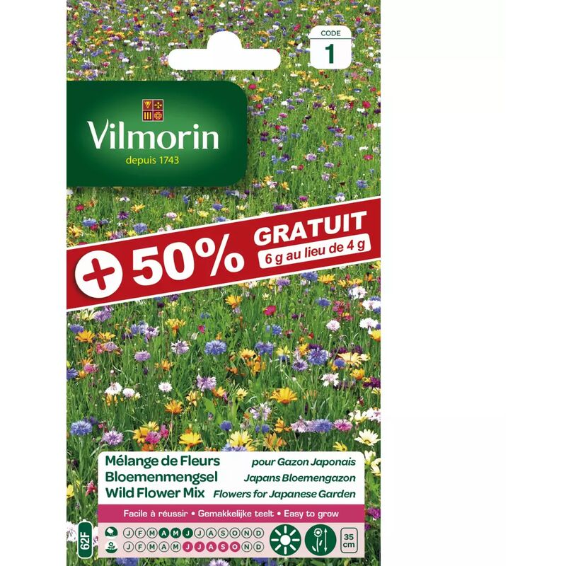 Vilmorin - Sachet graines Mélange de fleurs pour Gazon Japonais +50% gratuit