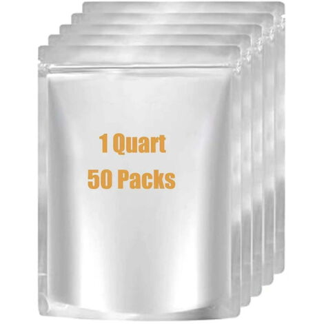 Sachet Mylar - 1 Qt - 6 x 8,5 Pouces - Épaisseur 8 Mil - Fermeture Éclair - Résistant à l'Air, à l'Humidité et à la Lumière - Lot de 50