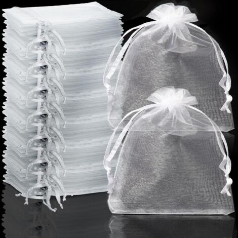 Sachet Organza - 100 Pièces - Coton Synthétique - Cordon De Serrage - Mariage Et Fête - 7x9 Cm Blanc