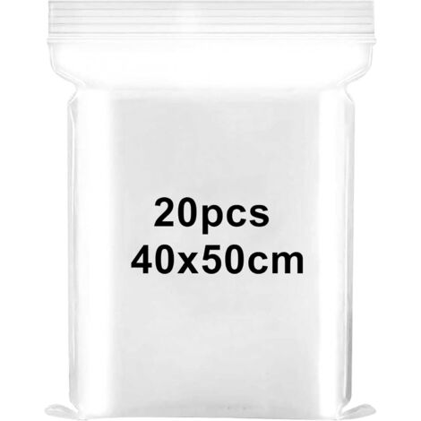 Sachet Zippe Transparent 40x50cm - Lot de 20 - Polyethylene - Fermeture Etanche - Rangement Vetements et Bijoux