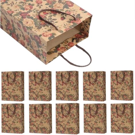 Sachets cadeaux (lot de 10), en papier kraft à motif de roses