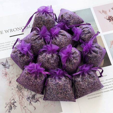 Sachets de bourgeons de fleurs de lavande - 12 paquets de fleurs de lavande séchées 100% naturelles pour désodorisant pour tiroirs de parfum d'intérieur