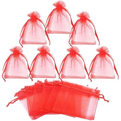 Sachets en Organza, Porte-dragées, Voile de fée pour Mariage, Cadeau, Bonbons 50pz-Rosso