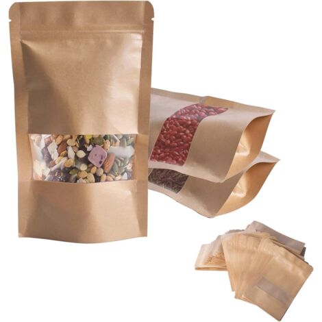 Sachets en papier kraft avec fenêtre, 100 pièces, sachets zippés pour thé kraft