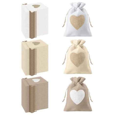 Sachets en toile de jute - Motif cœur - 24 pièces - 10x14 cm - Style romantique