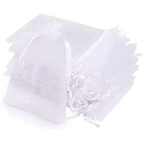 Sachets Organza, 100 Sachets Pochettes Transparent,10x15cm Cadeau en Organza Blanc avec Ruban Pour les cadeaux de Noël,Sacs Organza pour Bijoux Cadeaux Bonbons Marriage Anniversaire Faveur