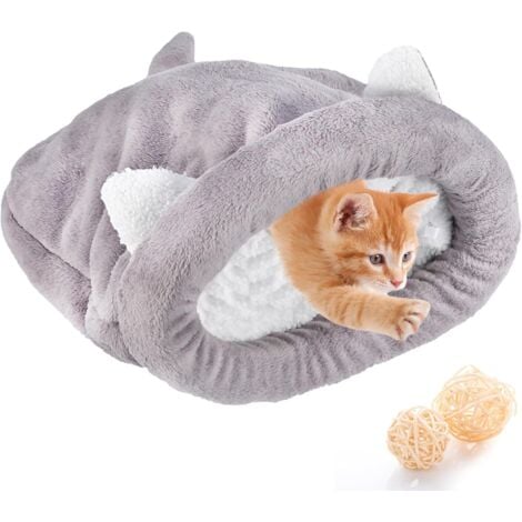 LABLANC Saco de dormir para gatos - Cálido y cómodo - Autocalentable - Cueva parcialmente cubierta - Para gatos y cachorros (gris, M)