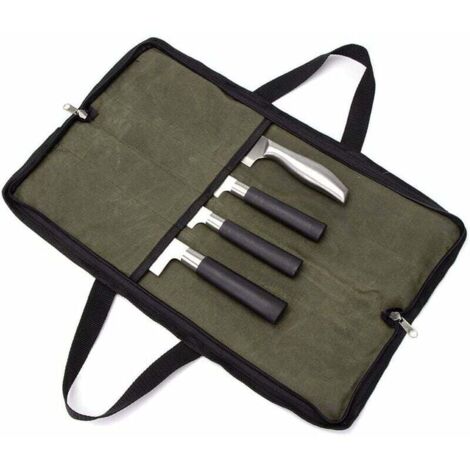 Sacoche à Couteau De Cuisine Etui À Couteaux Vide Porte Couteaux Sac à Couteaux pour Travail Camping Randonné Pique-Nique (Sac sans Couteaux) Vert