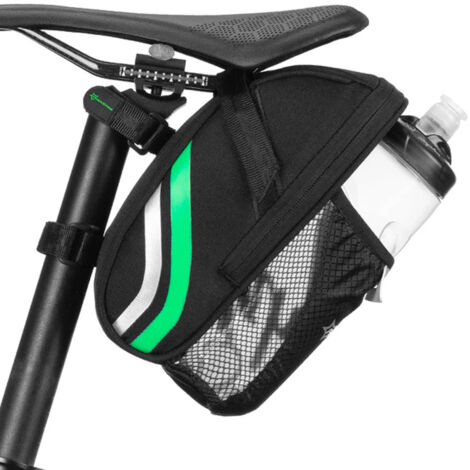 Sacoche à outils de vélo sous la selle avec poche pour bouteille, noire