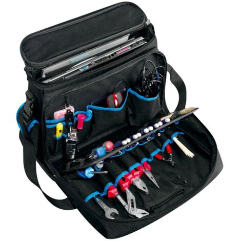 Sacoche à outils pour techniciens – Poche pour PC 15' – Nylon imperméable – Dimensions 340x450x200mm – 8 pochettes intérieures – B&W International