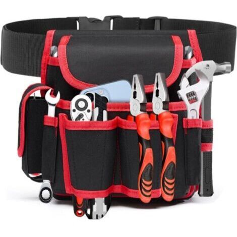 Sacoche à Outils Professionnelle, Réglable Porte-Outil Sac de Ceinture, Sac à outils Sacoche, Ceinture à Outil d'électricien, Ceinture Porte-outils pour Charpentier Bricoleur Menuisier(Rouge)