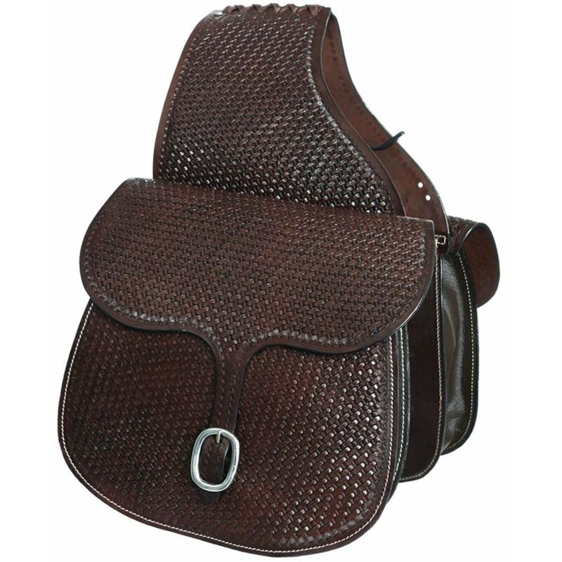 Sacoche arrière en cuir avec vannerie pour selle western