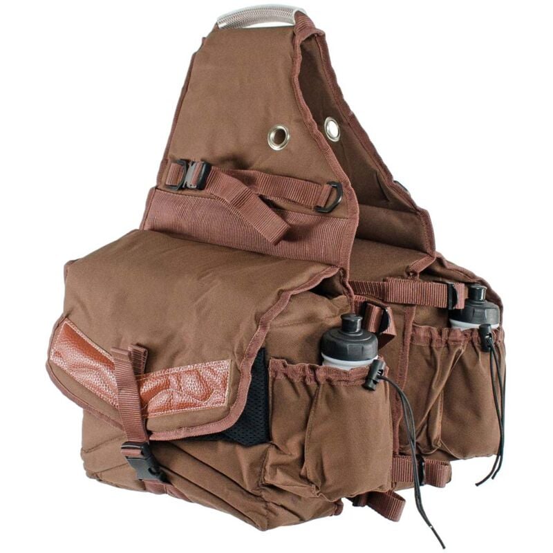 Marron foncé - Sacoche arrière en nylon rembourré avec poches et garniture en cuir