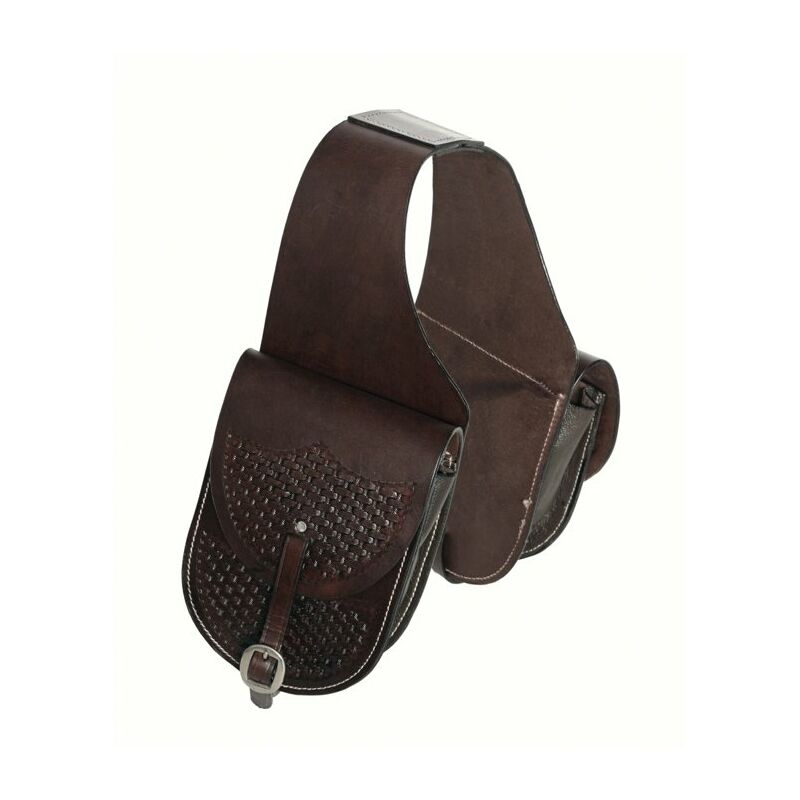 Sacoche avant en cuir avec vannerie pour selle western