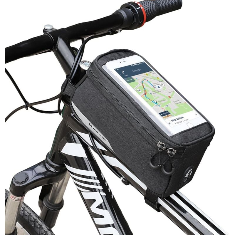 Sacoche de cadre de vélo pour téléphone jusqu'à 6,5 pouces 1l noir