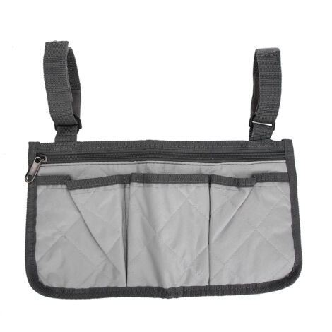 Sacoche de Fauteuil Roulant, Poches de Rangement Grande Capacité, Organisateur Suspendu pour Accoudoir, Pratique et Gris