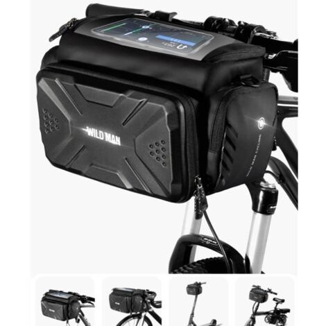 Sacoche de Guidon de vélo 4L - Noir - Double Fixation résistante avec bandoulière Amovible