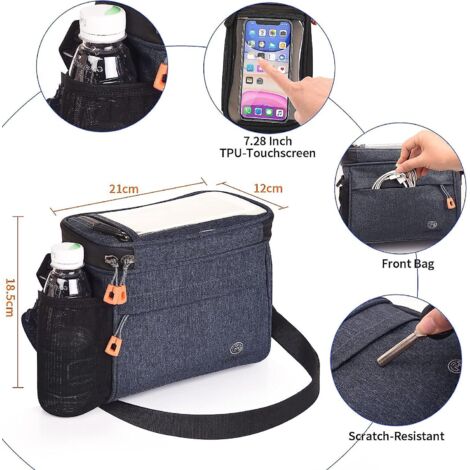 Sacoche de guidon étanche de 4,2 L avec poche avant tactile et sac en filet - Sacoche de panier de vélo