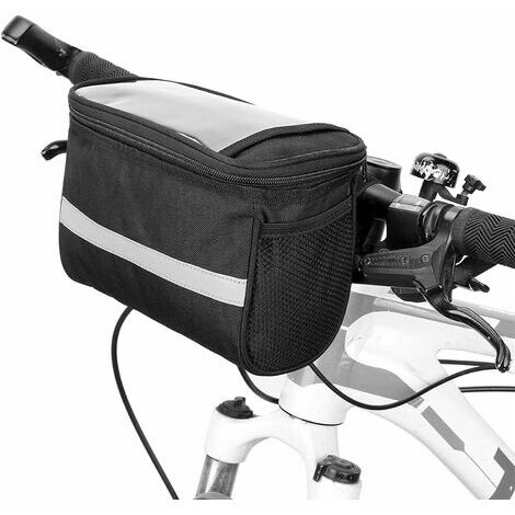 Sacoche de Guidon Vélo Sac de Panier de Vélo Étanche avec Écran Tactile Glacière Bande Sac Avant de Vélo avec Sac en Filet (Noir, 21,513,516,5cm) CHAM