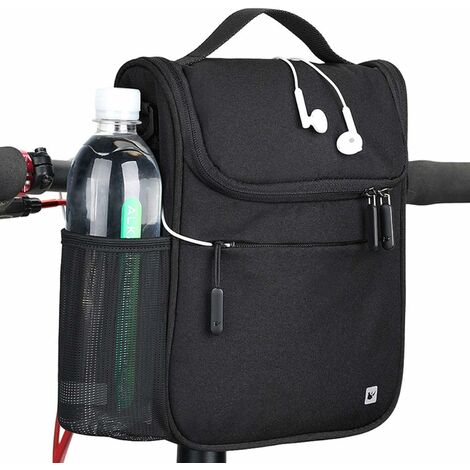 Sacoche de Guidon Vélo VTT Imperméable Sac de Vélo avec Housse de Pluie et Bandoulière pour Cyclisme (Noir, 19925cm)——VEBTles