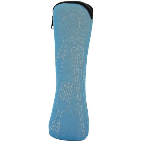 Sacoche de rangement portable en tissu résistant à l'usure pour couverts (cuillères et fourchettes) - Bleu ciel