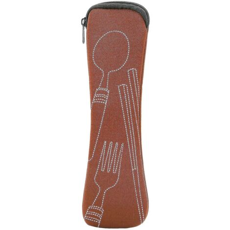Sacoche de rangement portable en tissu résistant à l'usure pour couverts (cuillères et fourchettes) - Marron