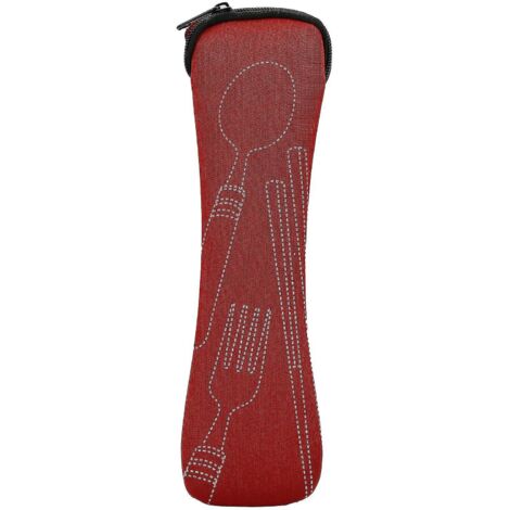 Sacoche de rangement portable en tissu résistant à l'usure pour couverts (cuillères et fourchettes) - Rouge