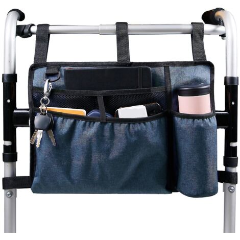 Sacoche de rangement pour portefeuille, sac accessoire avec porte-gobelet, panier à accessoires grande capacité offrant un espace de rangement mains libres pour les personnes en fauteuil roulant