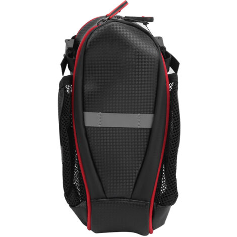 Sacoche de selle vélo grande capacité, double porte-gourde, noir et rouge, pour rangement arrière