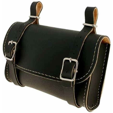 Sacoche de selle vélo noir avec boucle de fermeture simili cuir ville vtc vintage