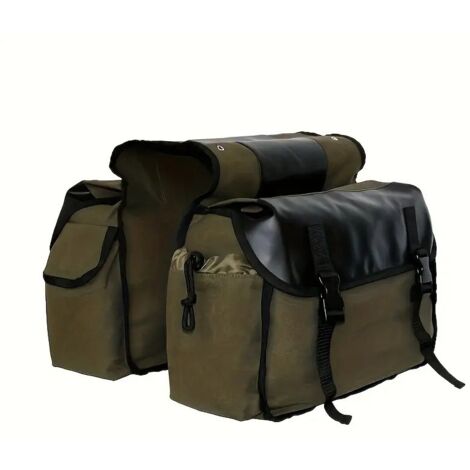 Sacoche double pour vélo électrique, toile résistante, vert olive