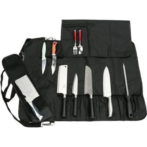 Sacoche enroulable à 17 compartiments pour couteaux, cuillères et fourchettes, étanche, modèle DD14, idéale pour les loisirs et le camping.