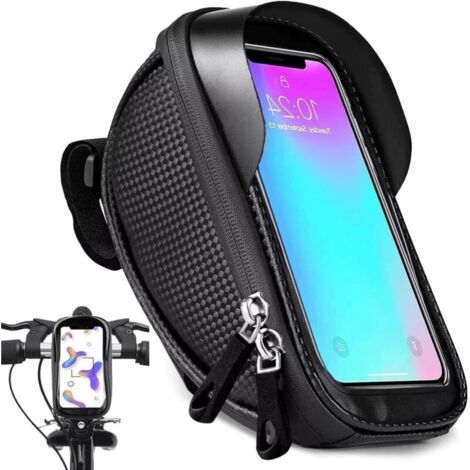 Sacoche Étanche Porte-Téléphone Vélo – Fixation Cadre/Guidon – Façade Tactile – Double Zip – Noir – Jusqu’à 6.8”