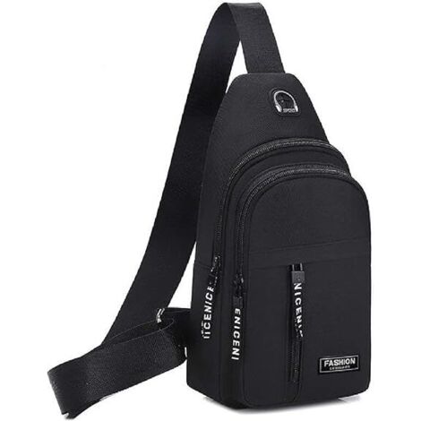 Sac de poitrine pour hommes, sac de sport unisexe, sac de poitrine à bandoulière, adapté à la randonnée, au camping (Noir) - Bagagerie - Maroquinerie