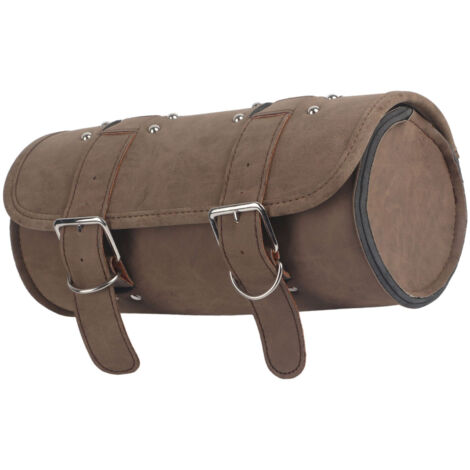 Sacoche latérale moto universelle en PU marron style vintage avec sangle de rangement pour outils